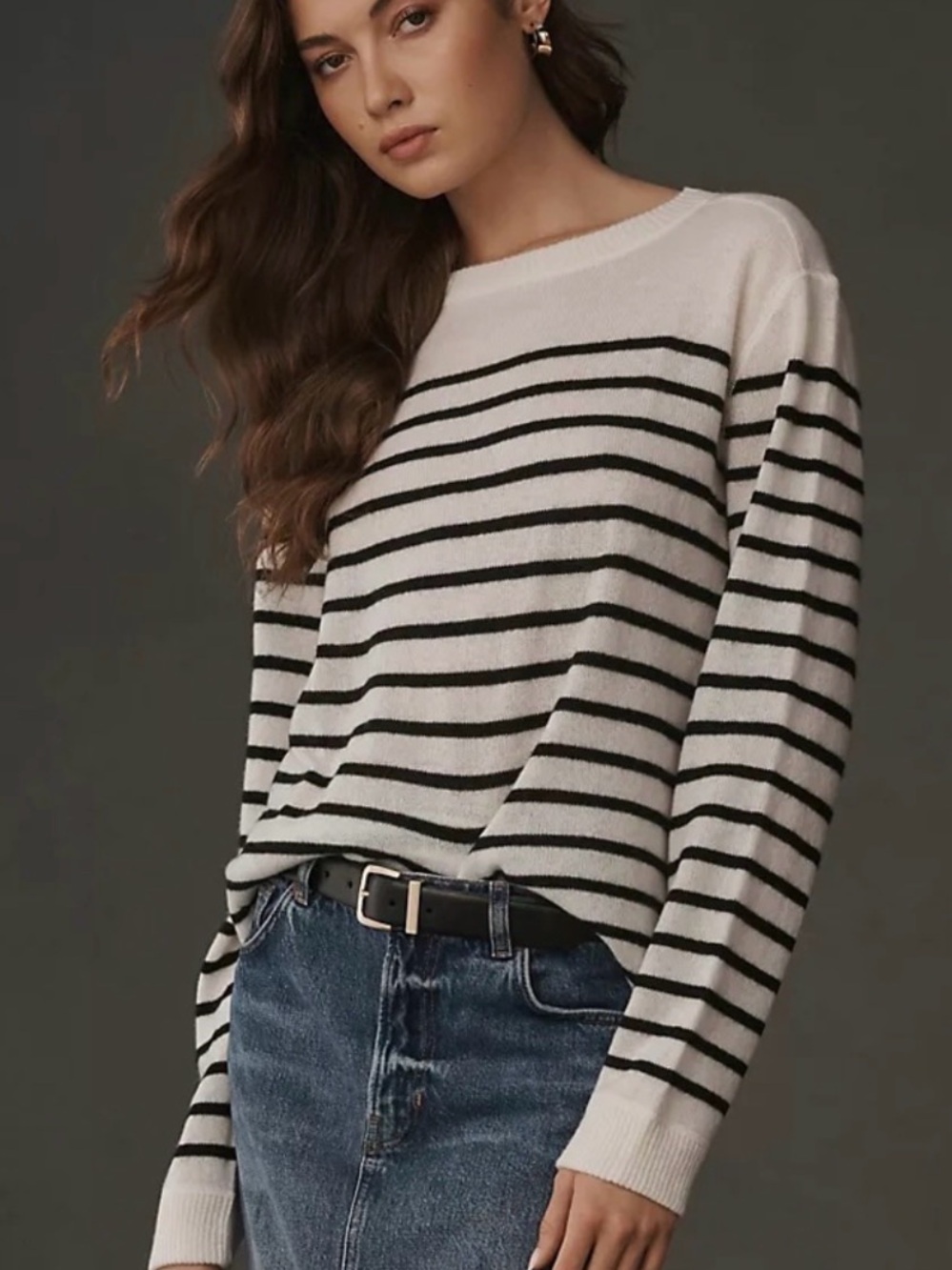 Reformation Black and White Striped Cashmere Boyfriend Sweater